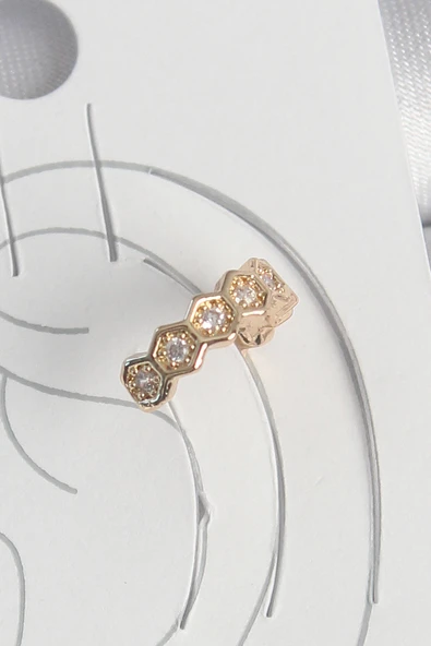 Pirinç Gold Renk Zirkon Taşlı Bal Peteği Model Kadın Kıkırdak Küpe - TJ-BKP10582 - 1