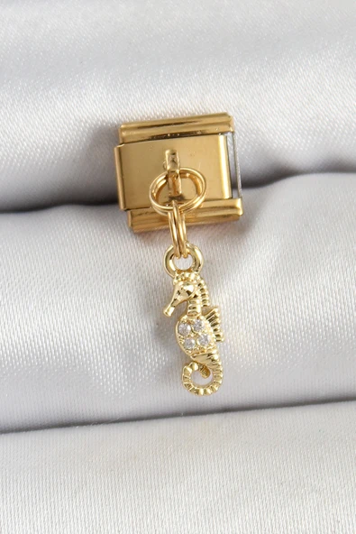 316L Çelik Sallantılı Zirkon Taşlı Çiçek Model Gold Renk Nomination Charm - TJ-BC1430 - 1