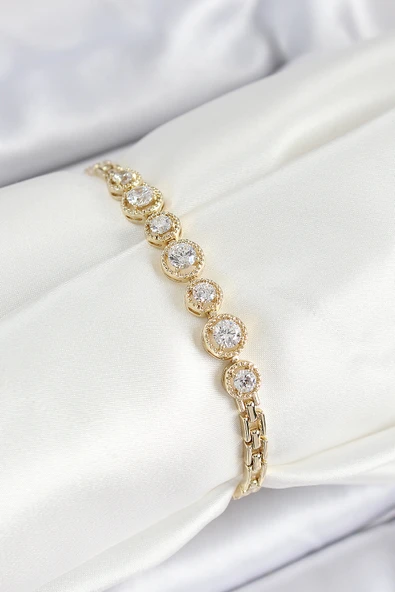 Xuping Pirinç Sıralı Daire Baget Model Gold Renk Kadın Bileklik - TJ-BB7484 - 1