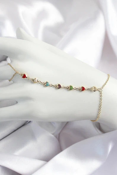 Pirinç Renkli Kalpli Zirkon Taşlı Y Model Gold Renk Kadın Şahmeran - TJ-SN680 - 1