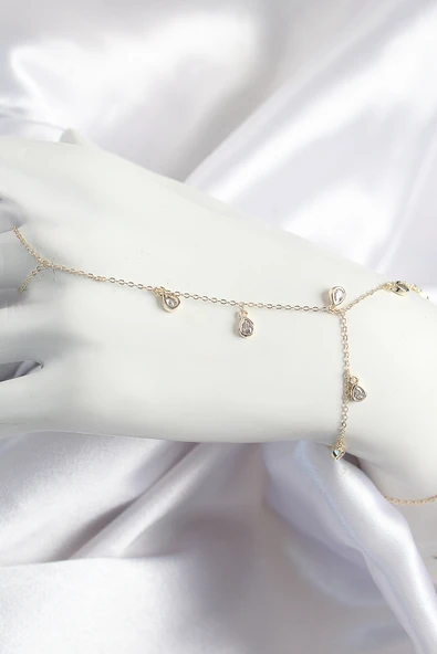 Pirinç Zirkon Taşlı Sallantılı Damla Model Gold Renk Kadın Şahmeran - TJ-SN703 - 1