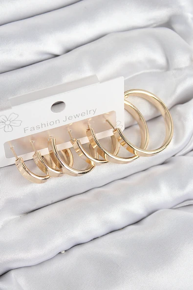 Pirinç Halka Model Gold Renk Kadın Set Küpe - TJ-BKP11049 - 1