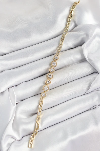 Xuping Pirinç Sıralı Daire Baget Model Gold Renk Kadın Bileklik - TJ-BB7484 - 2