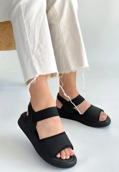 Jake Siyah Hasır Cilt Sandalet - Resim 2