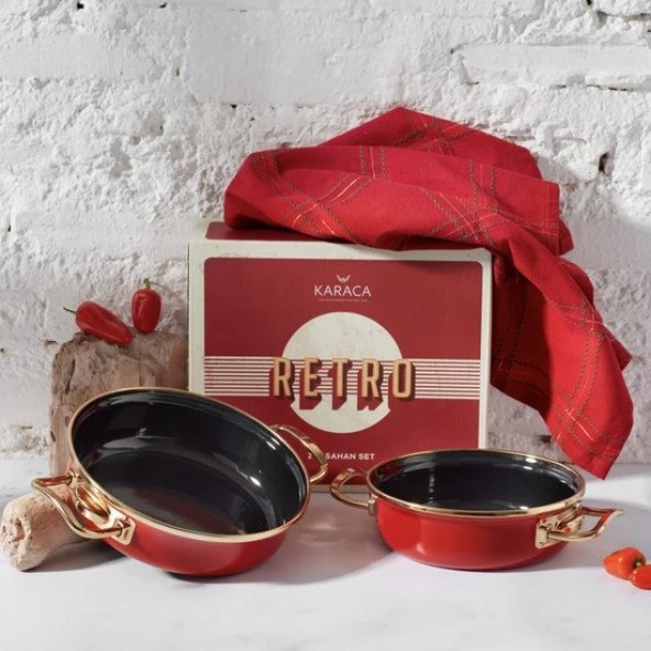 Karaca Retro Emaye 2li Kırmızı Sahan Set