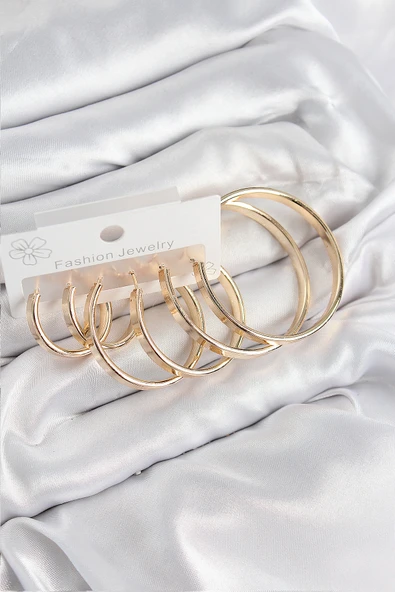 Pirinç Halka Model Gold Renk Kadın Set Küpe - TJ-BKP11055 - 1