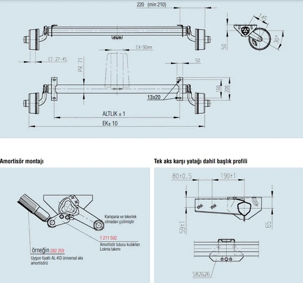 Al-Ko 1500Kg 1400mm Torsiyonlu Frenli Aks Dingil Seti - 5