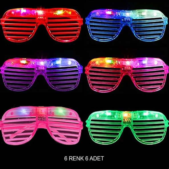 Işıklı Panjur Şeritli Led Parti Gözlüğü 6 Renk 6 lı Set - 1