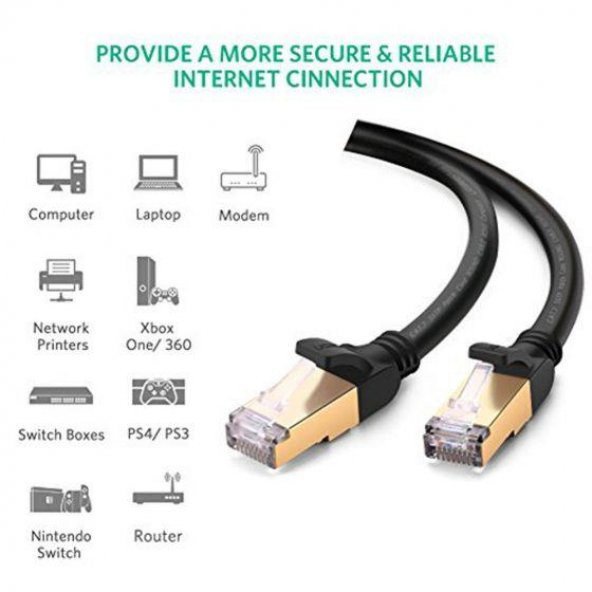 PrimeX PX-CAT720M Altın Uçlu Siyah Cat7 Ethernet Kablo 20 Metre Gigabit - 2
