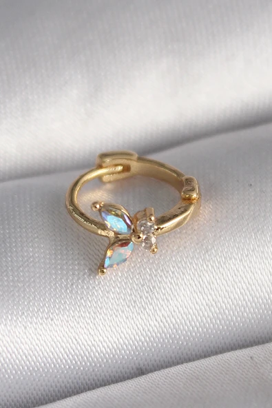 316L Çelik Gold Renk Zirkon Taşlı Kelebek Model Tragus Piercing - 1