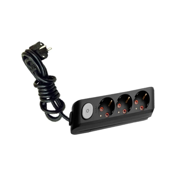 Viko Siyah Üçlü Anahtarlı 2 Metre Kablolu Grup Priz 90137302 - 1