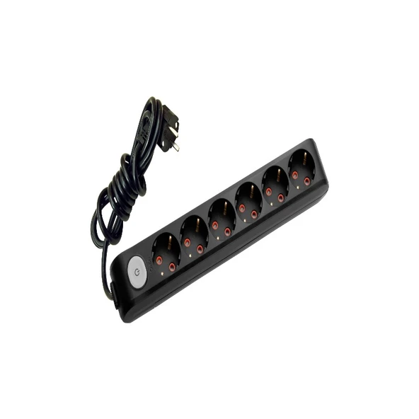 Viko Siyah Altılı Topraklı 5 Metre Anahtarlı ürün görseli