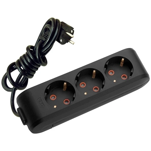 Viko Multi-Let 3'lü 5 MT Kablolu Topraklı Grup Priz - Siyah ürün görseli