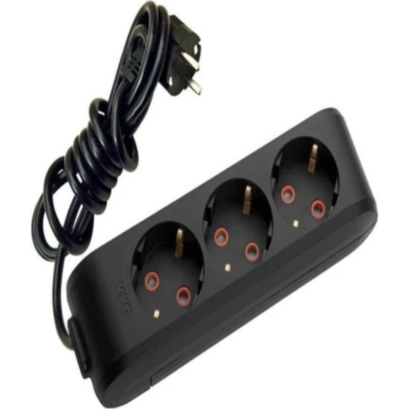 Viko Multi-Led Siyah 3'lü Priz Top. Kablolu Ç. K. 2mt - 1