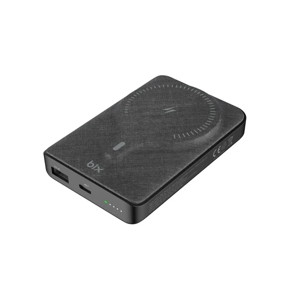 Bix PB105 10000mAh PD20W Type-C USB-A SCP 22.5W ve 15W Kablosuz Hızlı Şarj Destekli Powerbank Siyah