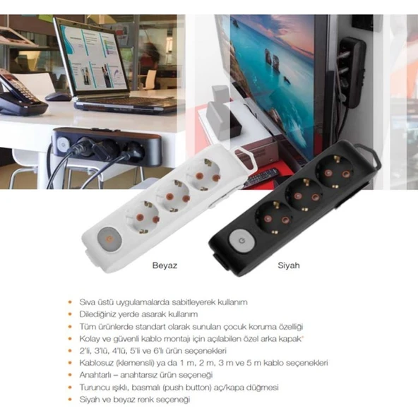 Viko Multi-Let 4 Lu Siyah Anahtarlı Çocuk Korumalı Grup Priz 3 mt - Resim 5