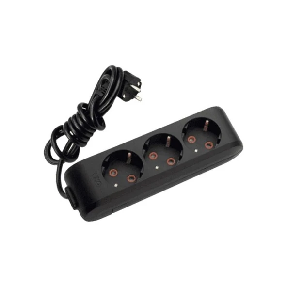 Viko Üçlü Grup Priz 2 Metre Kablolu Siyah ürün görseli