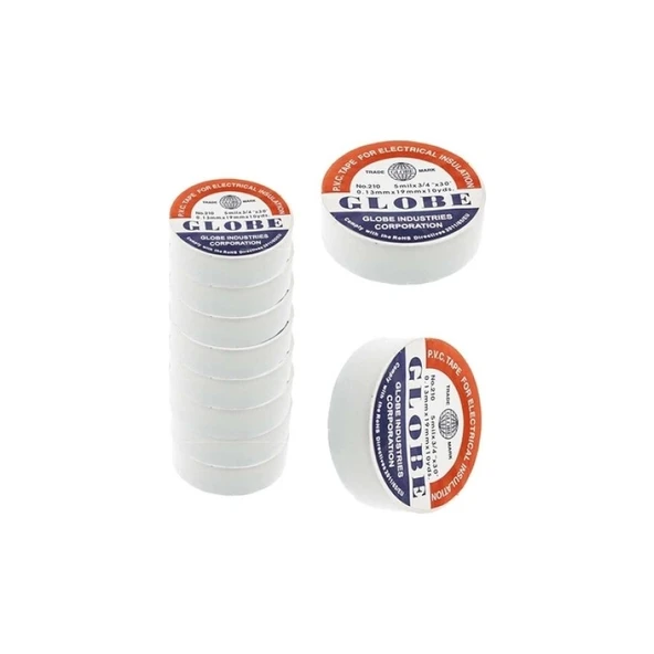 Globe 19MM Pvc Elektrik Izole Bant Beyaz Izolasyon Bandı 5 Mil x 3/4 x 30 0.13MM X19MM x 10 Yds. - 1
