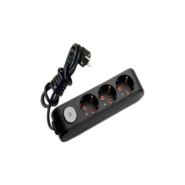 Viko Siyah Üçlü Anahtarlı 2 Metre Kablolu Grup Priz ürün görseli