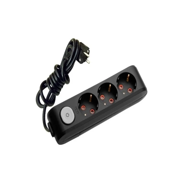 Viko Siyah Üçlü Anahtarlı Grup Priz 5 Metre ürün görseli