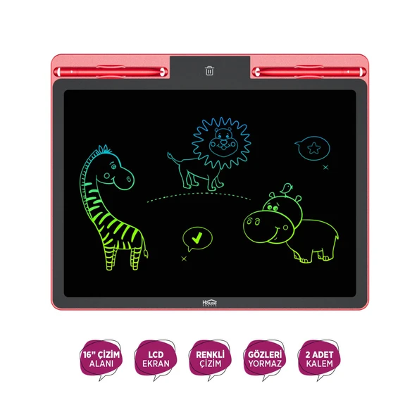 House Pratik HP78 Pilli LCD Ekran Elektronik Yazı Tahtası 16 İnç Kırmızı - 2
