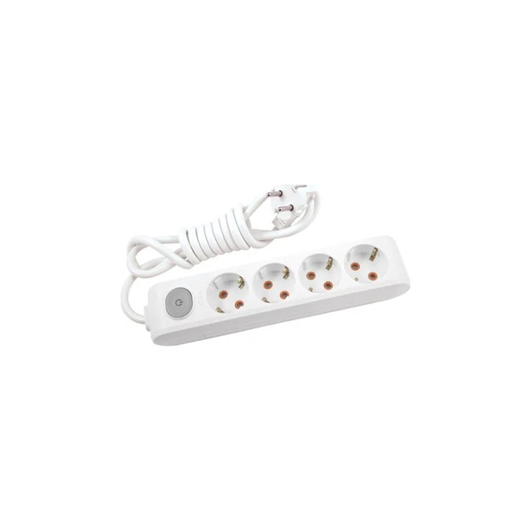 Viko Multi-Let Dörtlü Priz Anahtarlı Topraklı Kablolu Çocuk Korumalı 2 Metre-Beyaz 90117402 - 1