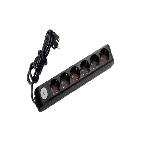 Viko Multi-Let Altılı Priz 6'lı Anahtarlı Topraklı Çocuk Korumalı Kablolu Grup Priz 05 Metre Siyah - 1