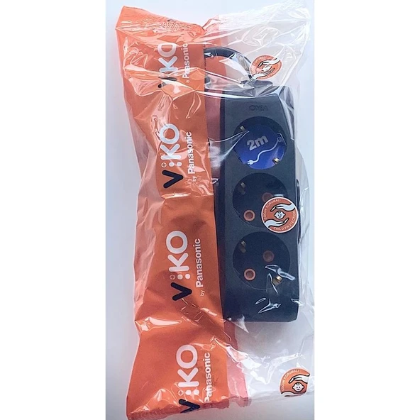 Viko Üçlü Grup Priz 2 Metre Kablolu Siyah - Resim 3