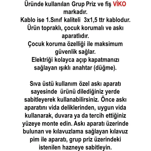 Viko Ekonomik 6'lı Anahtarlı Grup Priz Topraklı Çocuk Korumalı 5 Metre Kablo - Resim 2