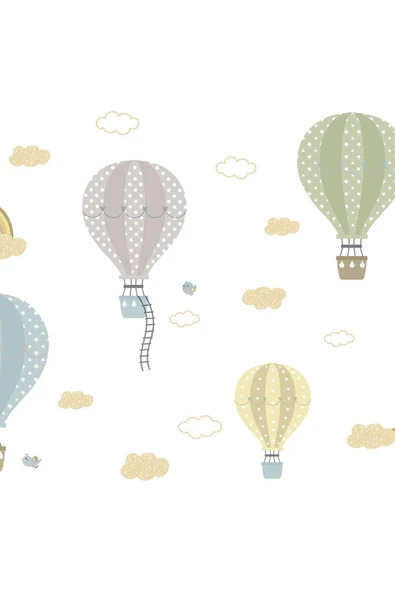 Adawall Gökyüzünde Bulutlar, Uçak Balonlar ve Gökkuşağı Temalı Duvar Kağıdı - Adakids 8901-2 - Resim 2