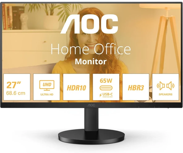 AOC 27" U27B3CF 4ms 60Hz USB UHD IPS Type-C 4K Adaptive-Sync Monitör ürün görseli