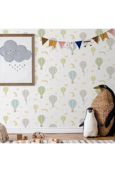 Adawall Gökyüzünde Bulutlar, Uçak Balonlar ve Gökkuşağı Temalı Duvar Kağıdı - Adakids 8901-2 ürün görseli