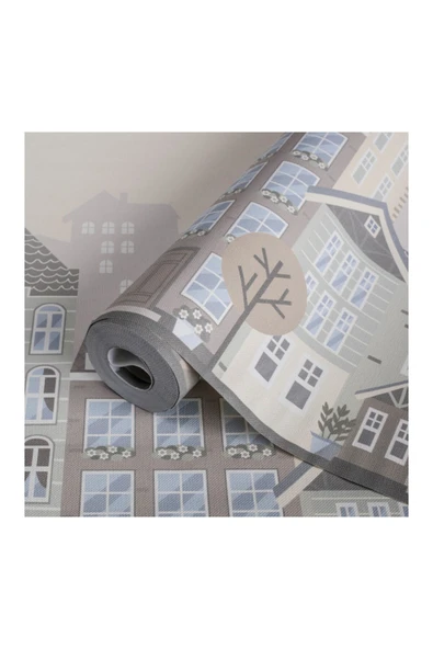 Adawall Binaları ve Pencereleri Olan Çizgi Filmvari Bir Şehir Temalı Duvar Kağıdı - Adakids 8903-2 - Resim 3