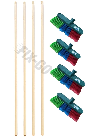 Fırça Sapı Ahşap Sap 150 cm ve Oto Fırça 17 cm Yumuşak 4'lü Set - 1