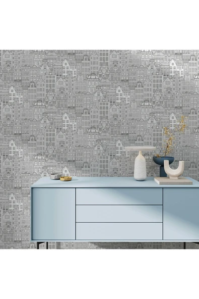 Adawall Roka 23115-1 Şehir Desenli Düz Sade Duvar Kağıdı - 1
