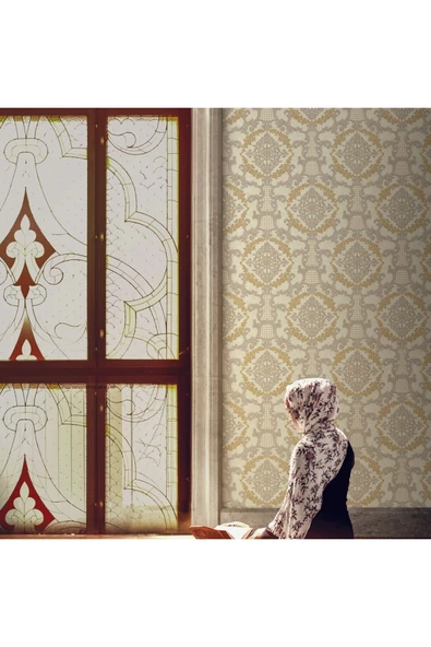 Adawall Damask Pattern Wallpaper - Duvar Kağıdı, Krem - Ephes 6802-2, 10,60 M² - Resim 4