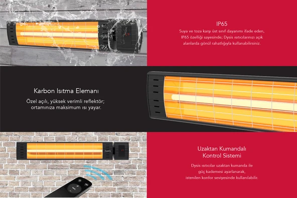 Art Plus Karbon Serisi IP65 Suya-Toza Dayanıklı 2300 W Siyah Uzaktan Kumandalı İç/Dış Mekan Isıtıcı - Resim 3