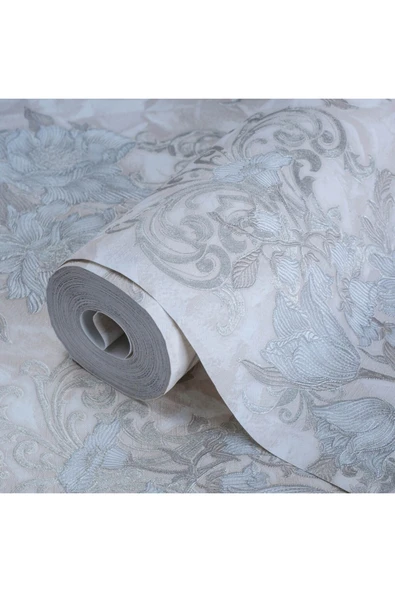 Adawall Çiçek Detaylı Rokoko Damask Deseni Duvar Kağıdı, 16,5 m2, Bej, Açık, Beyaz - Seven 7805-1 - Resim 3