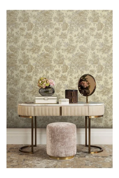 Adawall Çiçek Açan Güller ve Çiçek Desenli Duvar Kağıdı, Gri, Açık - Ephes 5806-1, 10,60 M² - 4