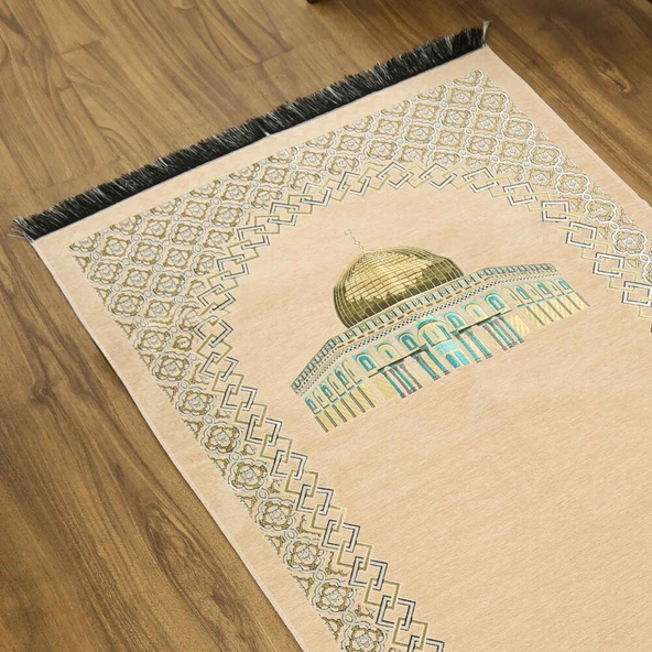 İsme Özel Kubbetüs Sahra Lüks Şönil Seccade Bej (66x117cm) 485gr - 3