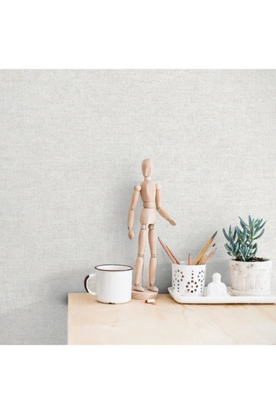 Adawall Düz Keten Tekstil Dokulu Duvar Kağıdı - Beyaz, Seven 7816-1 ürün görseli