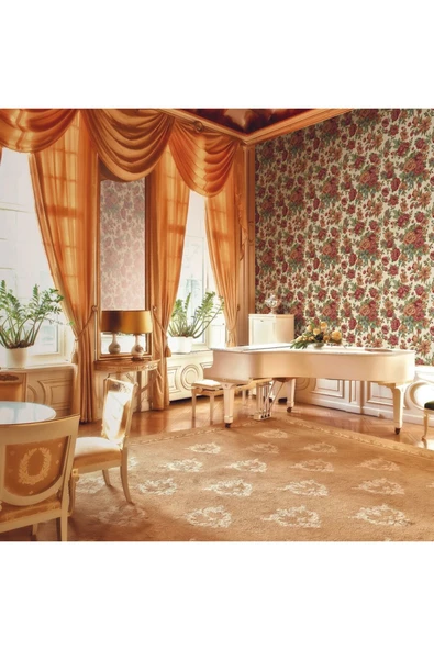 Adawall Çiçek Açan Güller ve Çiçek Desenli Duvar Kağıdı, Bakır, Turuncu, Kırmızı - Ephes 5806-5, 10,60 M² - 4