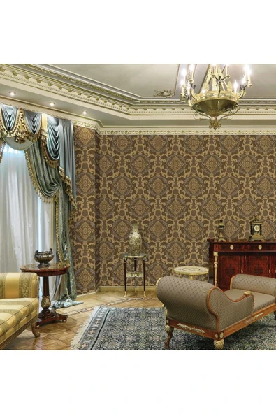Adawall Damask Pattern Wallpaper - Duvar Kağıdı, Kahverengi - Ephes 6802-5, 10,60 M² - 4