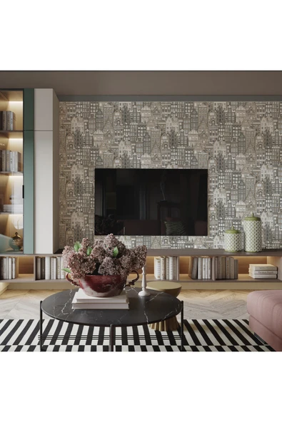 Adawall Roka 23115-2 Şehir Desenli Düz Sade Duvar Kağıdı - 1
