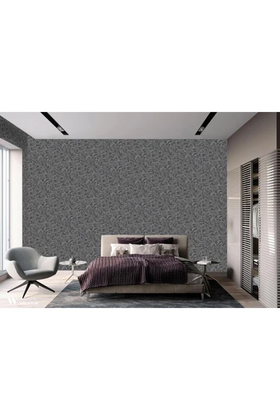 Adawall Seven 7812-4 Yaprak Desenli Gri Duvar Kağıdı 16,50 M2 - 2
