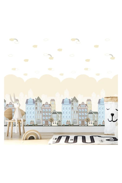 Adawall Binaları ve Pencereleri Olan Çizgi Filmvari Bir Şehir Temalı Duvar Kağıdı - Adakids 8903-2 ürün görseli