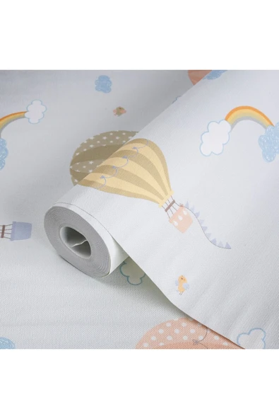 Adawall Gökyüzünde Bulutlar, Uçak Balonlar ve Gökkuşağı Temalı Duvar Kağıdı - Adakids 8901-2 - Resim 3