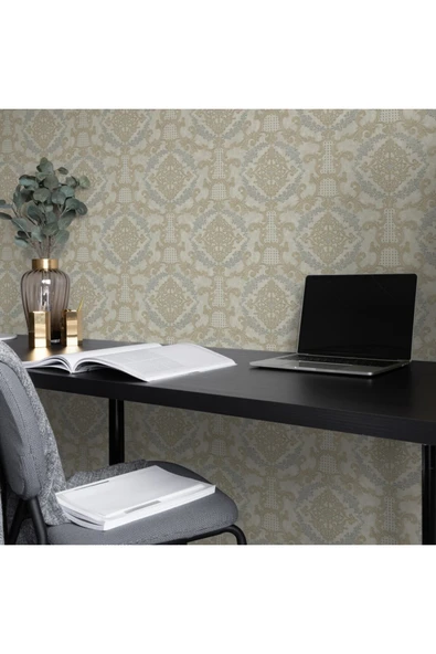 Adawall Damask Pattern Wallpaper - Duvar Kağıdı, Krem - Ephes 6802-1, 10,60 M² ürün görseli