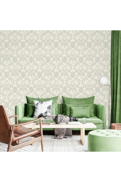 Adawall Dante Seri Damask Desenli Duvar Kağıdı 1411-1 : Beyaz - 1
