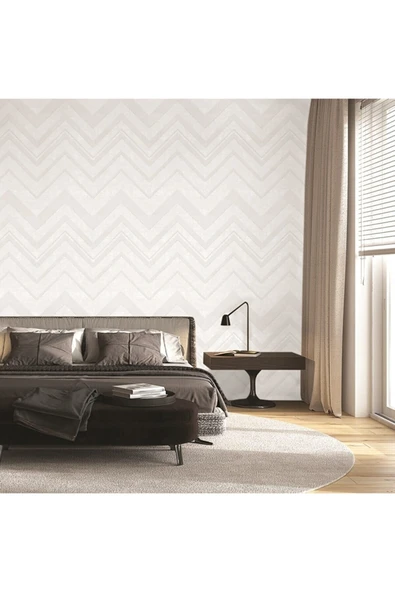 Adawall Octagon 1207-1 Zigzag Dokulu Duvar Kağıdı Beyaz - Resim 2